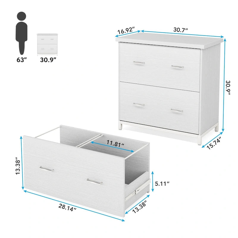 Lateral File Cabinet with 2 Drawers for Home Office, Letter Size