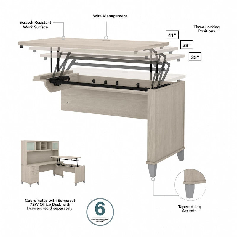 Bush Furniture Somerset 42W 3 Position Sit to Stand Return