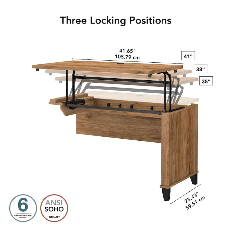 Bush Furniture Somerset 42W 3 Position Sit to Stand Return