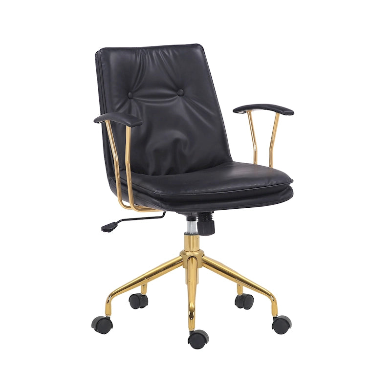 Porthos Home Tilly Office Chair, PU Leather, Gold Chrome Roller Base