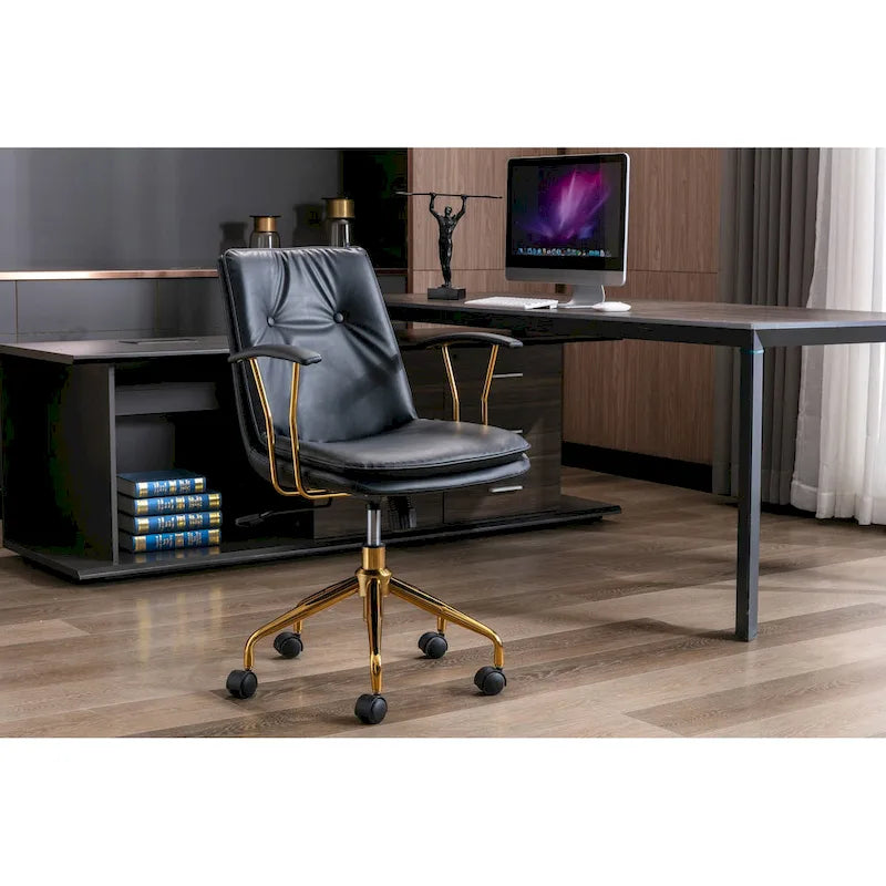 Porthos Home Tilly Office Chair, PU Leather, Gold Chrome Roller Base