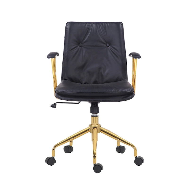 Porthos Home Tilly Office Chair, PU Leather, Gold Chrome Roller Base