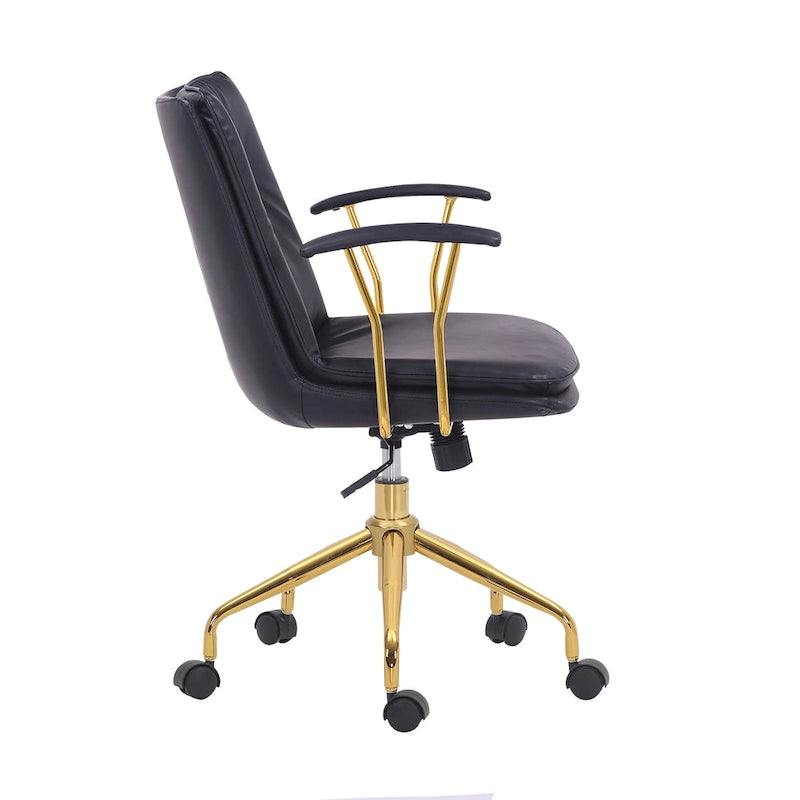Porthos Home Tilly Office Chair, PU Leather, Gold Chrome Roller Base