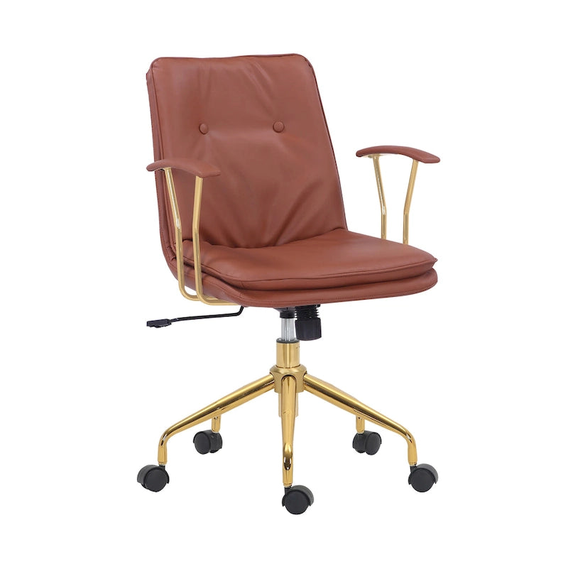 Porthos Home Tilly Office Chair, PU Leather, Gold Chrome Roller Base