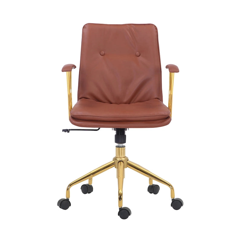 Porthos Home Tilly Office Chair, PU Leather, Gold Chrome Roller Base