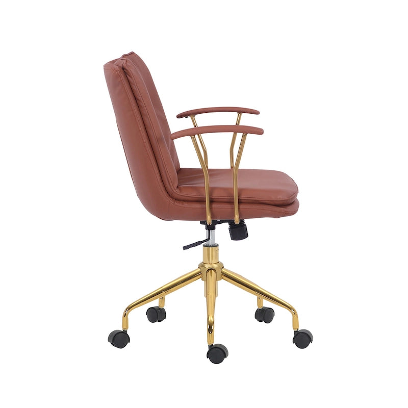 Porthos Home Tilly Office Chair, PU Leather, Gold Chrome Roller Base