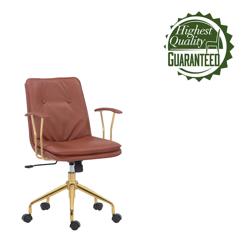 Porthos Home Tilly Office Chair, PU Leather, Gold Chrome Roller Base