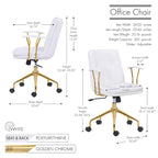 Porthos Home Tilly Office Chair, PU Leather, Gold Chrome Roller Base