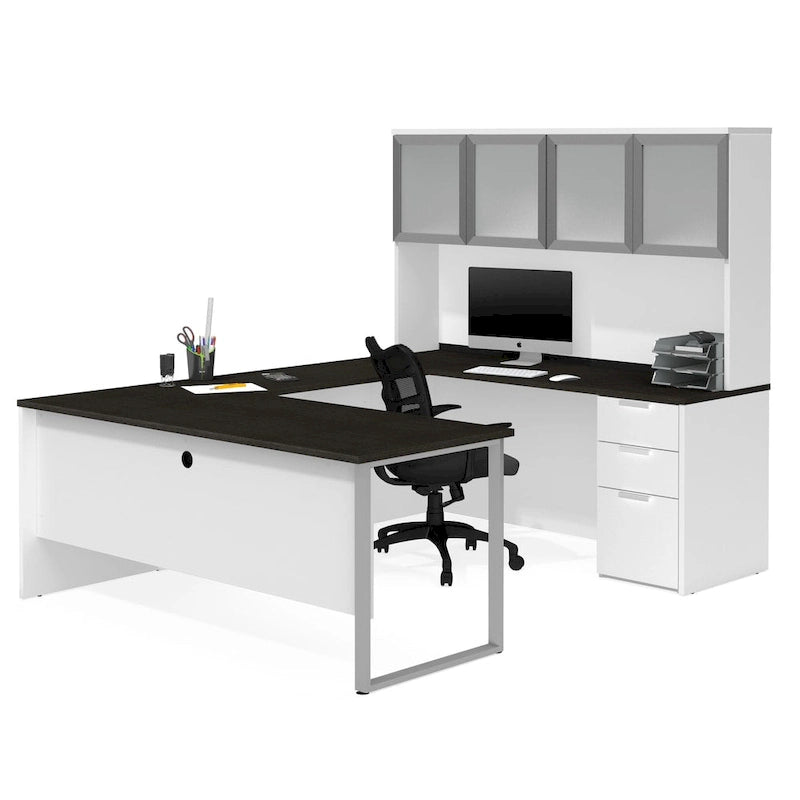Bestar Pro-Concept Plus U-Desk with Frosted Glass Door Hutch