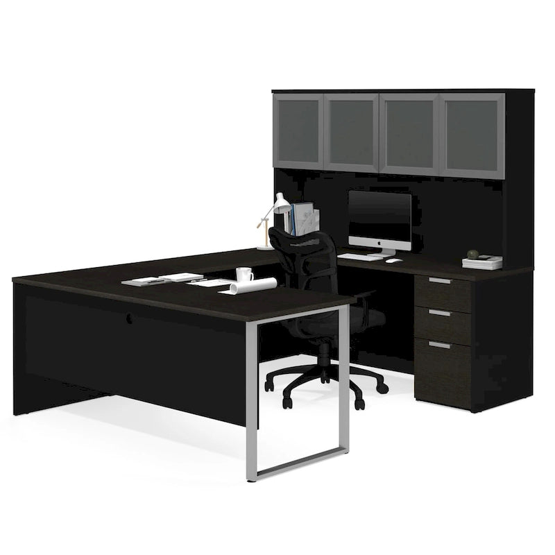 Bestar Pro-Concept Plus U-Desk with Frosted Glass Door Hutch