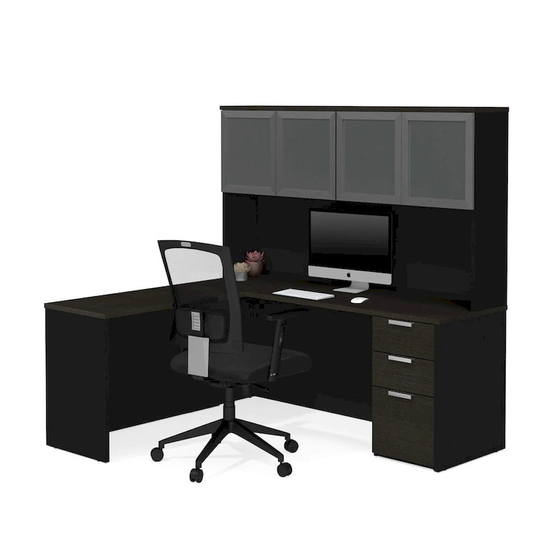 Bestar Pro-Concept Plus L-Desk with Frosted Glass Door Hutch