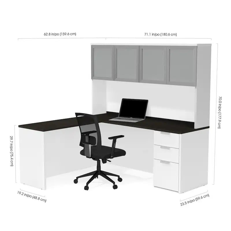 Bestar Pro-Concept Plus L-Desk with Frosted Glass Door Hutch
