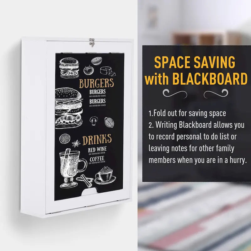 HOMCOM Wall Mounted Foldable Desk: Blackboard, Book Storage - Space Saving