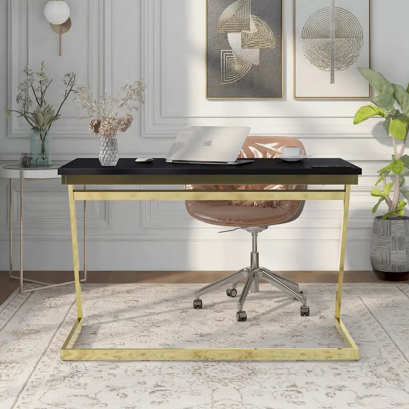 Rosalinda Glam 47-inch Steel Computer Desk with USB Ports by Furniture of America