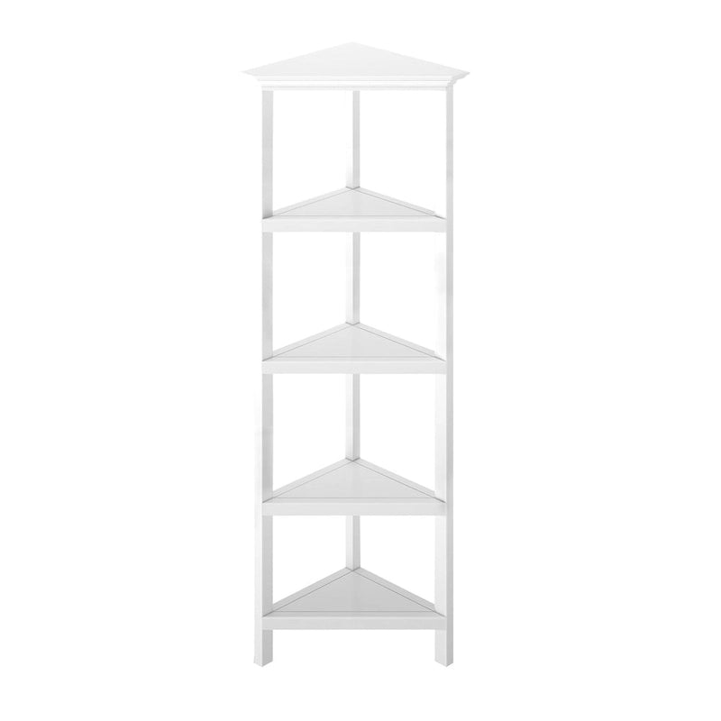 Edenton Tall Wood Corner Bookcase with 4 Shelves, White