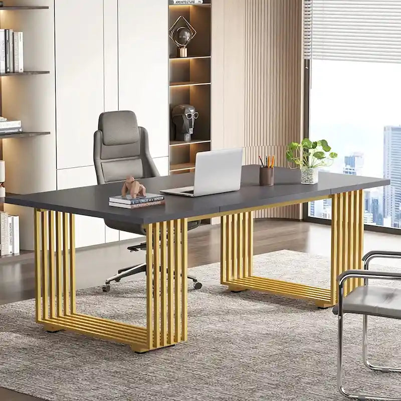 70.9 Inches Modern Office Desk Executive Desk with Gold Metal Legs