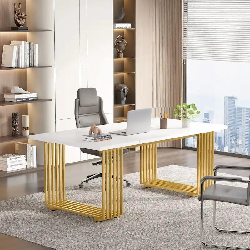 70.9 Inches Modern Office Desk Executive Desk with Gold Metal Legs