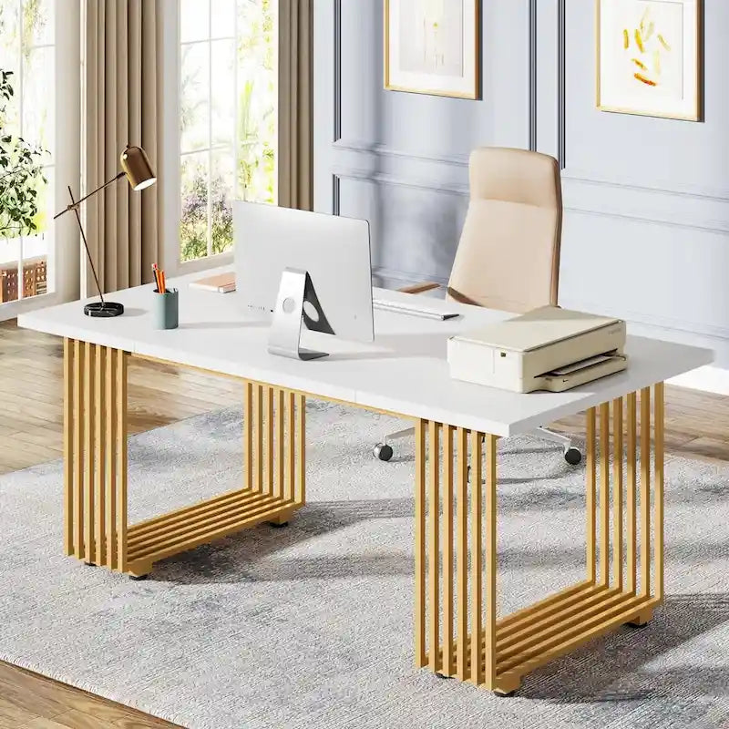 70.9 Inches Modern Office Desk Executive Desk with Gold Metal Legs