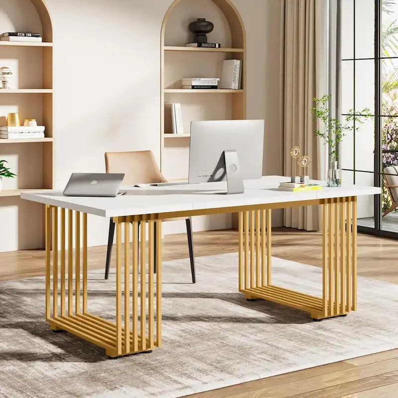 70.9 Inches Modern Office Desk Executive Desk with Gold Metal Legs