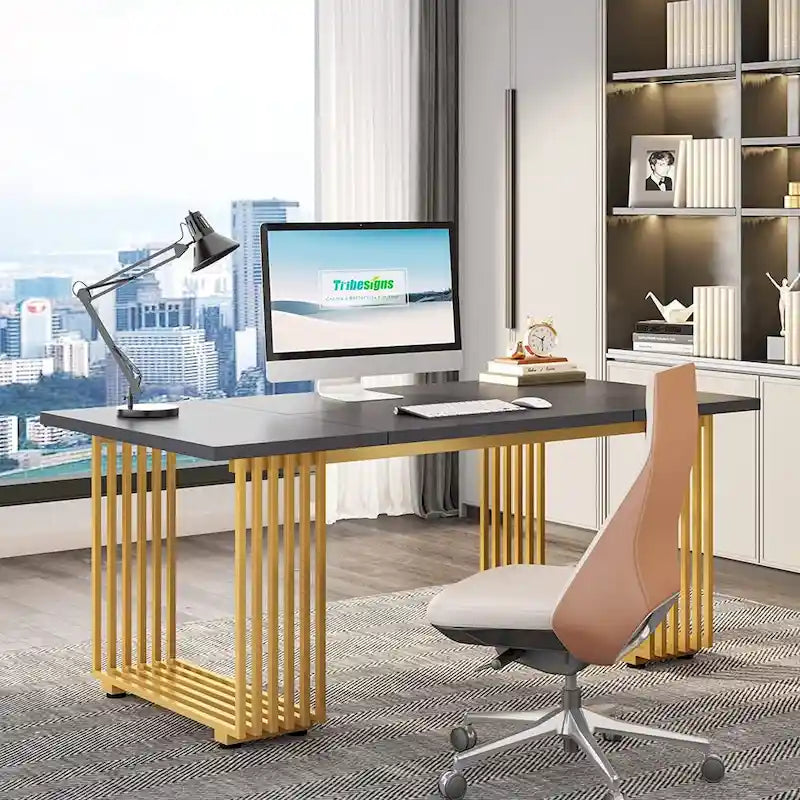 70.9 Inches Modern Office Desk Executive Desk with Gold Metal Legs