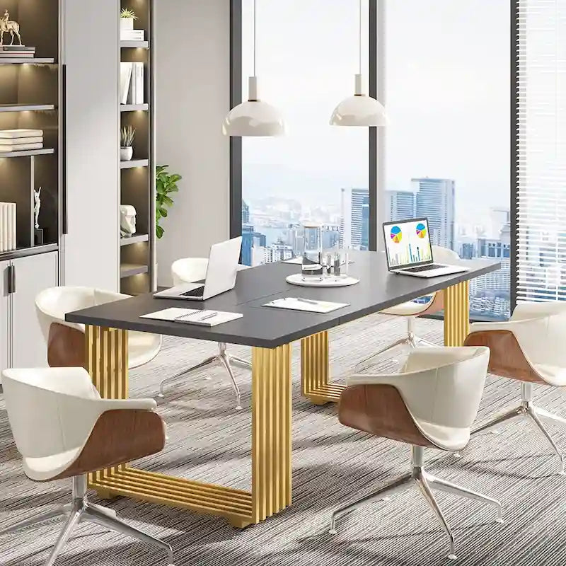 70.9 Inches Modern Office Desk Executive Desk with Gold Metal Legs