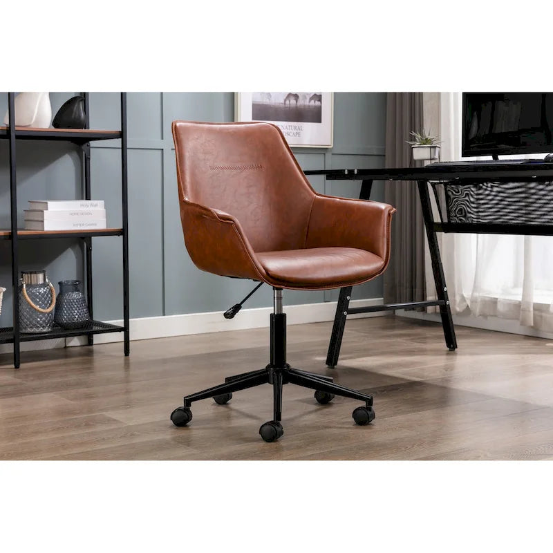Porthos Home Jamar PU Leather Office Chair with Metal Roller Base