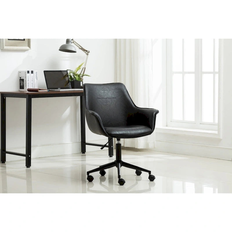 Porthos Home Jamar PU Leather Office Chair with Metal Roller Base