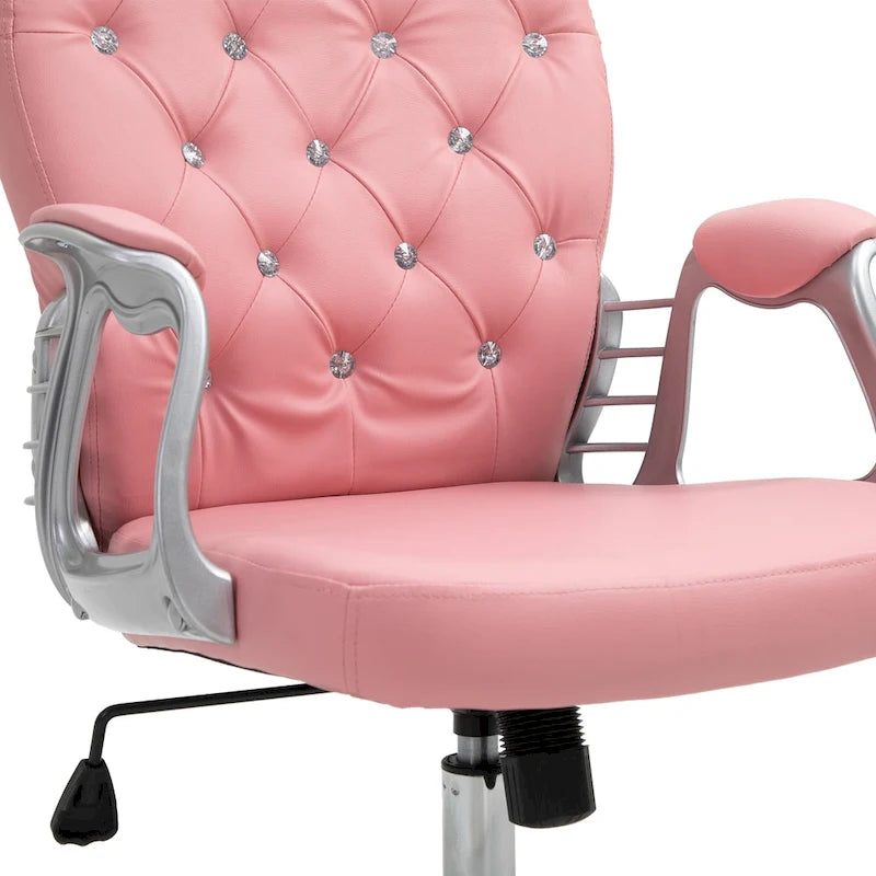 Vinsetto Faux Leather Office Chair Tufted Backrest Swivel Rolling Wheels Task Chair with Height Adjustable Armrests