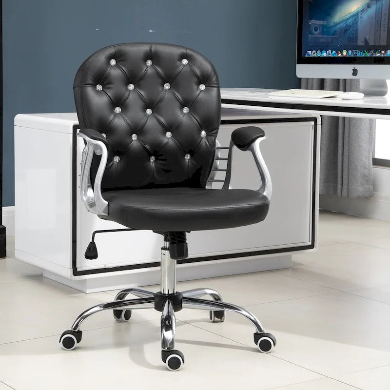 Vinsetto Faux Leather Office Chair Tufted Backrest Swivel Rolling Wheels Task Chair with Height Adjustable Armrests