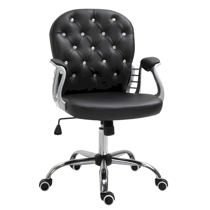 Vinsetto Faux Leather Office Chair Tufted Backrest Swivel Rolling Wheels Task Chair with Height Adjustable Armrests
