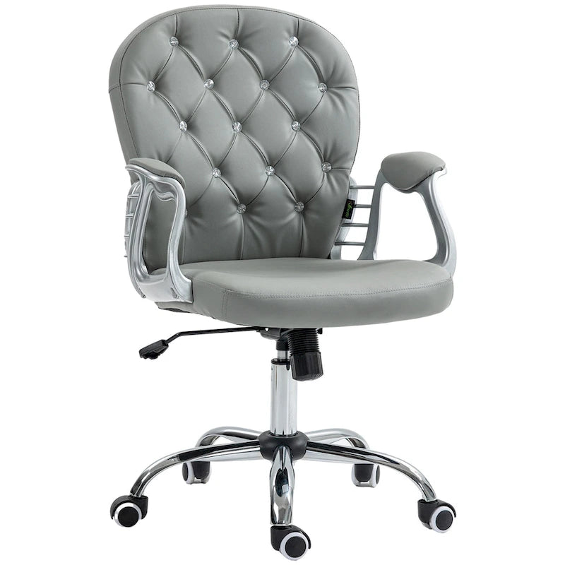 Vinsetto Faux Leather Office Chair Tufted Backrest Swivel Rolling Wheels Task Chair with Height Adjustable Armrests