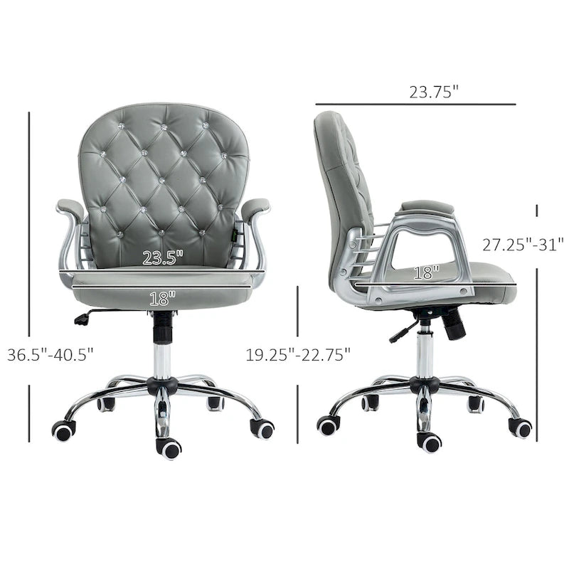 Vinsetto Faux Leather Office Chair Tufted Backrest Swivel Rolling Wheels Task Chair with Height Adjustable Armrests