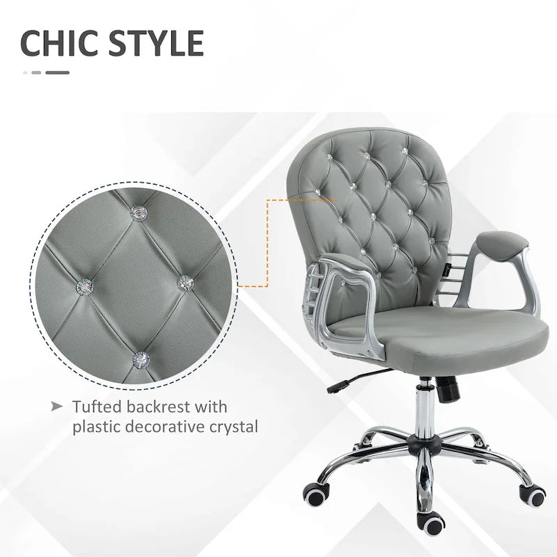Vinsetto Faux Leather Office Chair Tufted Backrest Swivel Rolling Wheels Task Chair with Height Adjustable Armrests