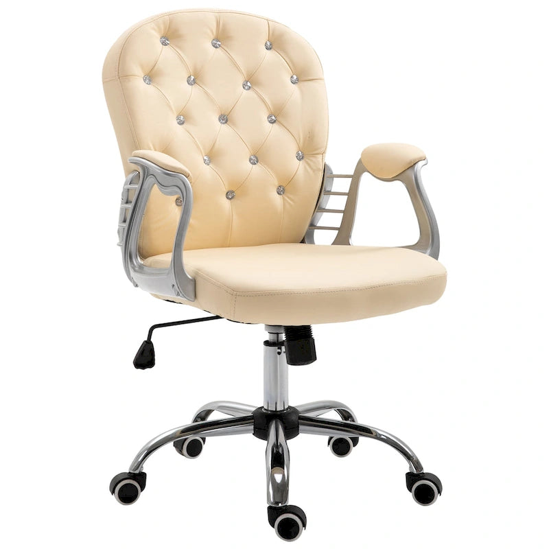Vinsetto Faux Leather Office Chair Tufted Backrest Swivel Rolling Wheels Task Chair with Height Adjustable Armrests