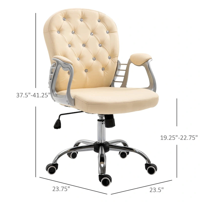Vinsetto Faux Leather Office Chair Tufted Backrest Swivel Rolling Wheels Task Chair with Height Adjustable Armrests