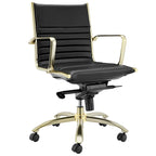 Dirk Low Back Office Chair in Black with Matte Brushed Gold Base