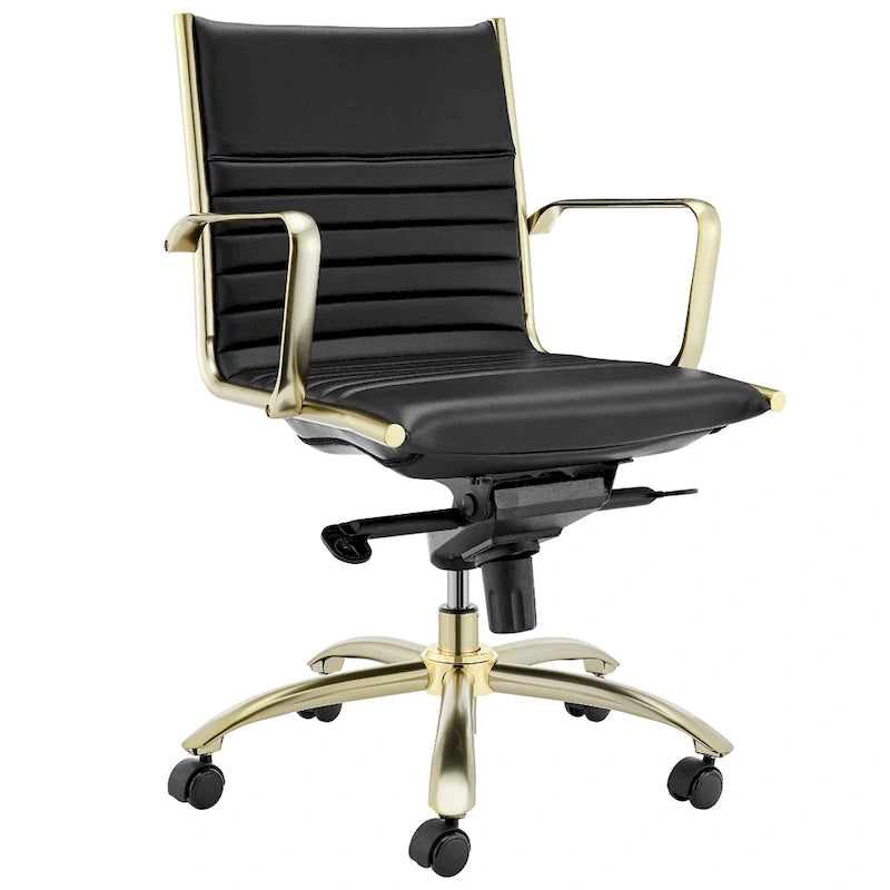 Dirk Low Back Office Chair in Black with Matte Brushed Gold Base