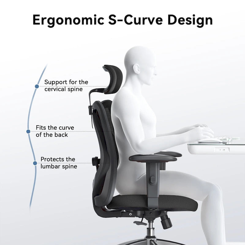 SIHOO Ergonomic Office Chair with Adjustable Lumbar Support, High Back chair for big and tall, Black - 68*70*130