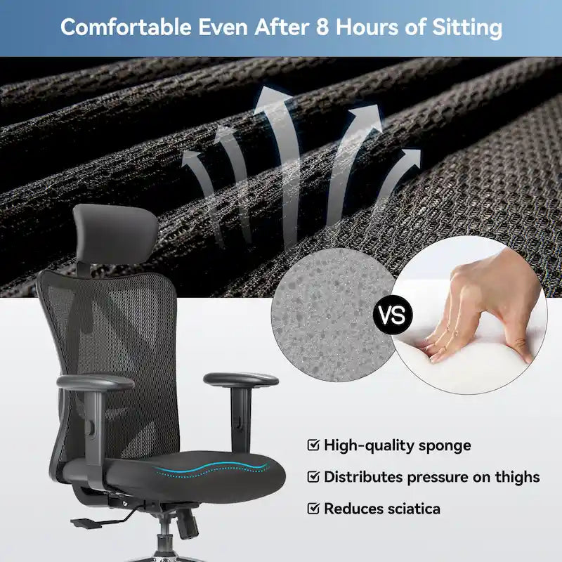SIHOO Ergonomic Office Chair with Adjustable Lumbar Support, High Back chair for big and tall, Black - 68*70*130