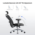 SIHOO Ergonomic Office Chair with Adjustable Lumbar Support, High Back chair for big and tall, Black - 68*70*130