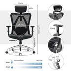 SIHOO Ergonomic Office Chair with Adjustable Lumbar Support, High Back chair for big and tall, Black - 68*70*130
