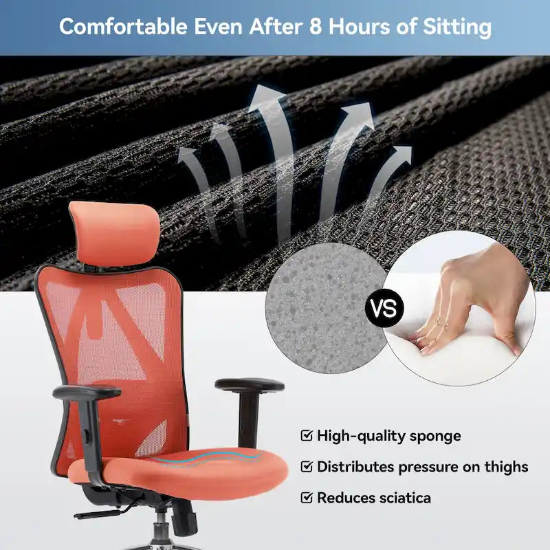 SIHOO Ergonomic Office Chair with Adjustable Lumbar Support, High Back chair for big and tall, Black - 68*70*130