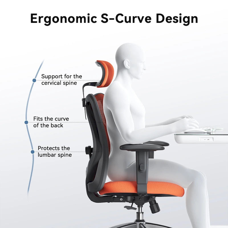 SIHOO Ergonomic Office Chair with Adjustable Lumbar Support, High Back chair for big and tall, Black - 68*70*130