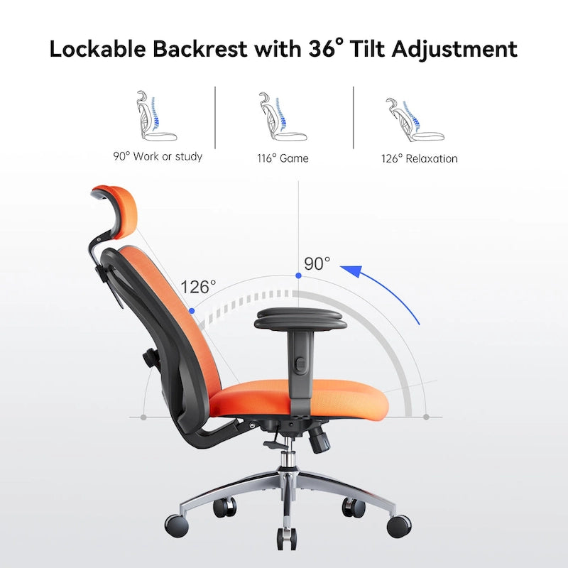 SIHOO Ergonomic Office Chair with Adjustable Lumbar Support, High Back chair for big and tall, Black - 68*70*130