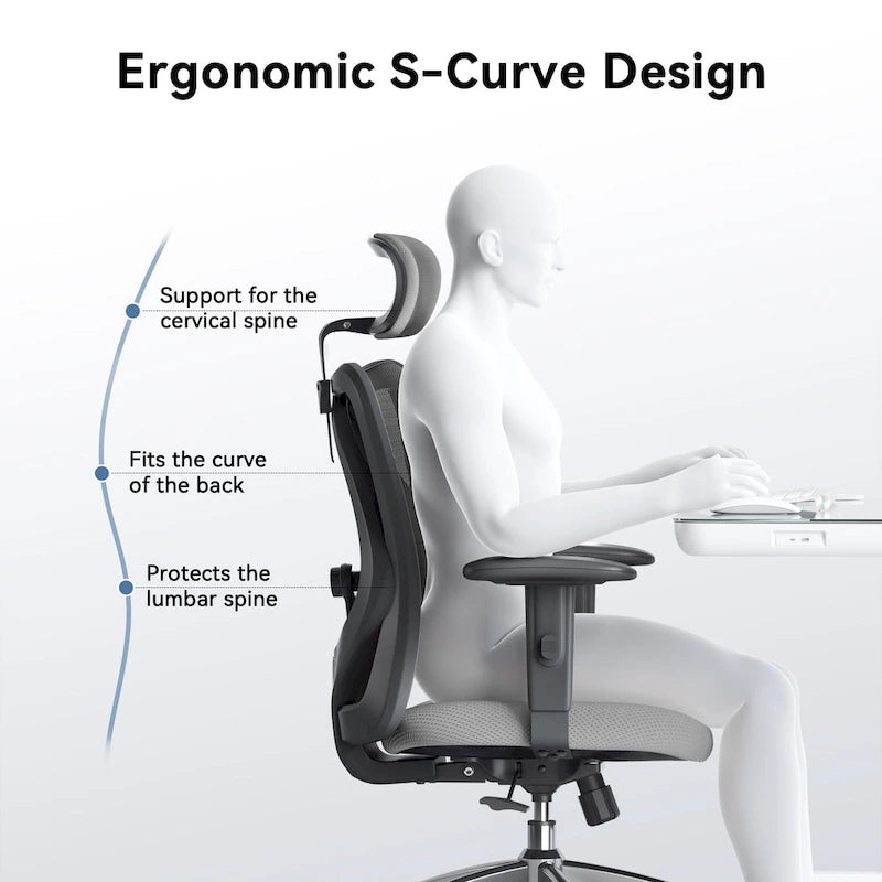 SIHOO Ergonomic Office Chair with Adjustable Lumbar Support, High Back chair for big and tall, Black - 68*70*130