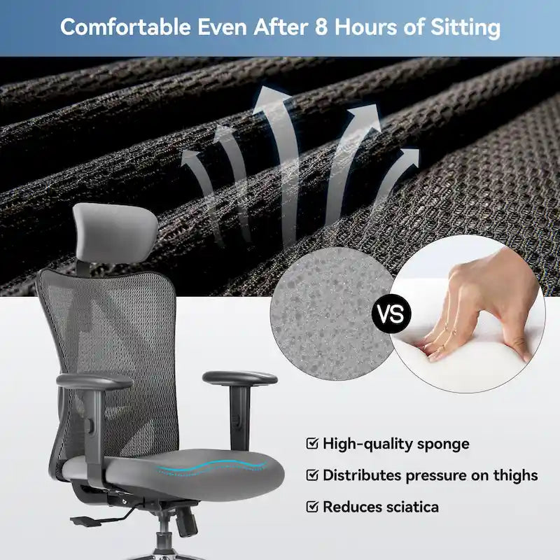 SIHOO Ergonomic Office Chair with Adjustable Lumbar Support, High Back chair for big and tall, Black - 68*70*130