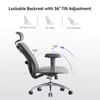 SIHOO Ergonomic Office Chair with Adjustable Lumbar Support, High Back chair for big and tall, Black - 68*70*130