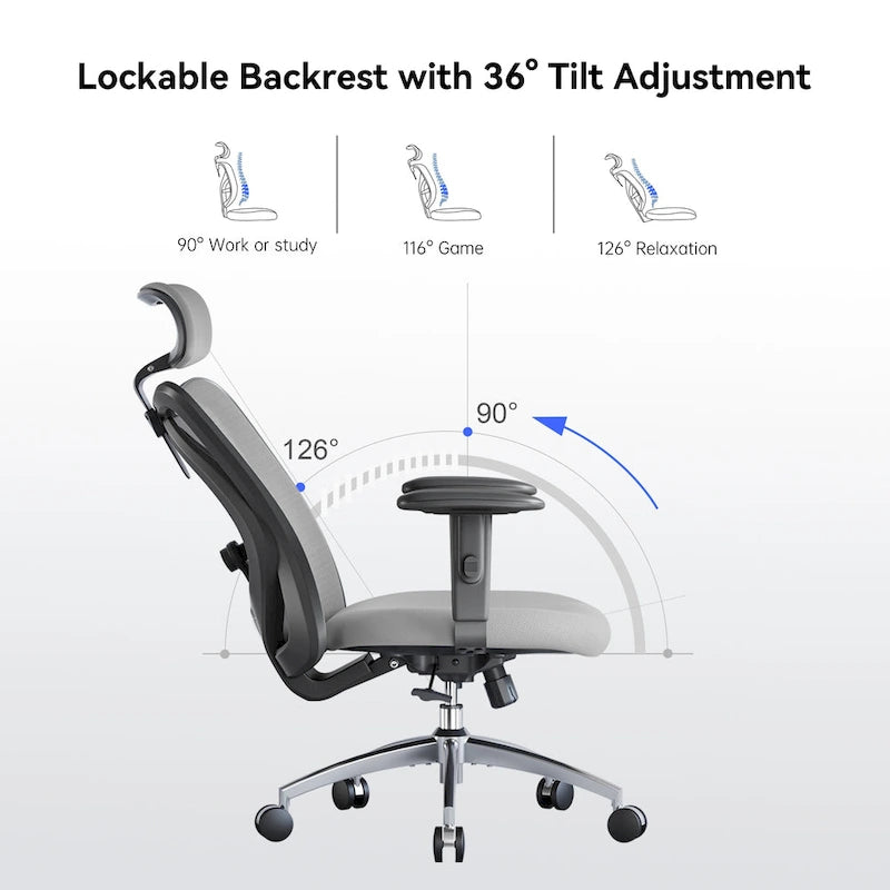 SIHOO Ergonomic Office Chair with Adjustable Lumbar Support, High Back chair for big and tall, Black - 68*70*130