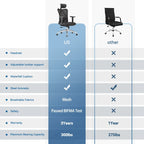 SIHOO Ergonomic Office Chair with Adjustable Lumbar Support, High Back chair for big and tall, Black - 68*70*130