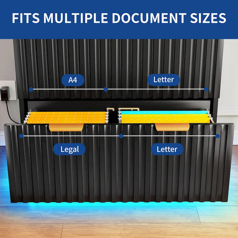 Moasis 2 Drawers File Cabinet LED Lighting Lateral Filing Cabinet for Home Office
